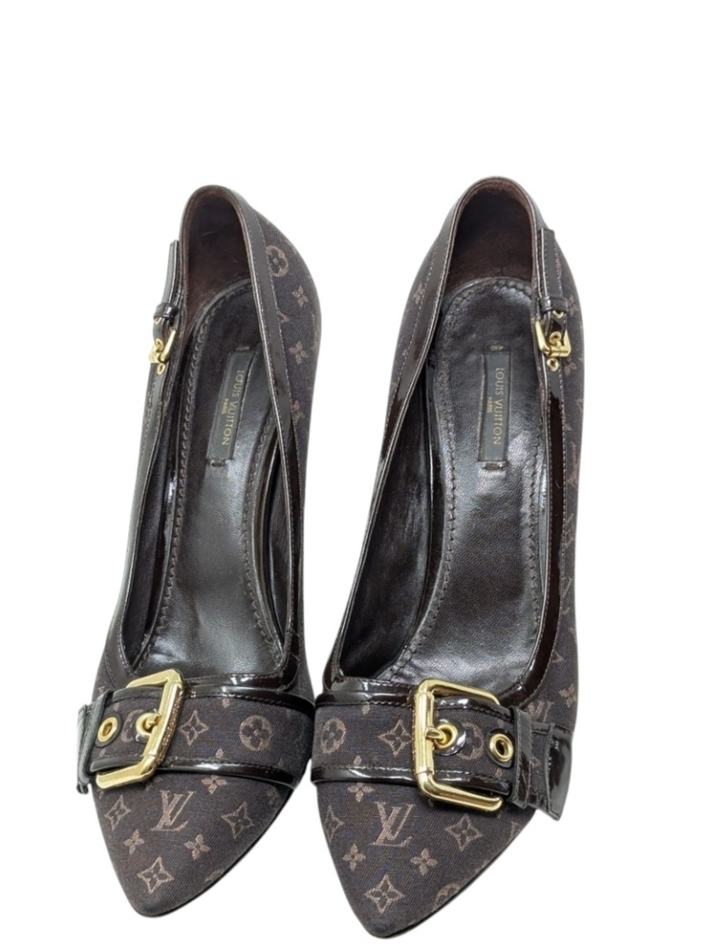 Vintage  Louis Vuitton Brown Monogram Mini Lin Canvas Buckle Pumps